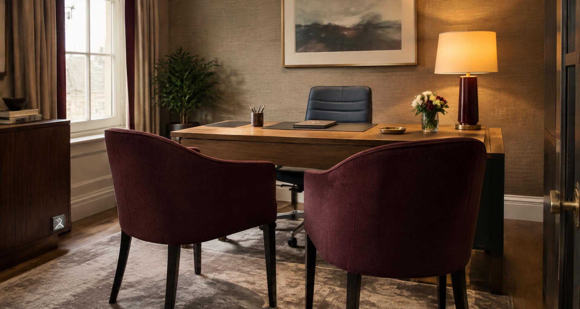 Welcoming consultation room with two client chairs